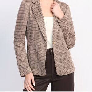 NWT Skies Are Blue Single Button Brown Plaid Blazer- Size M